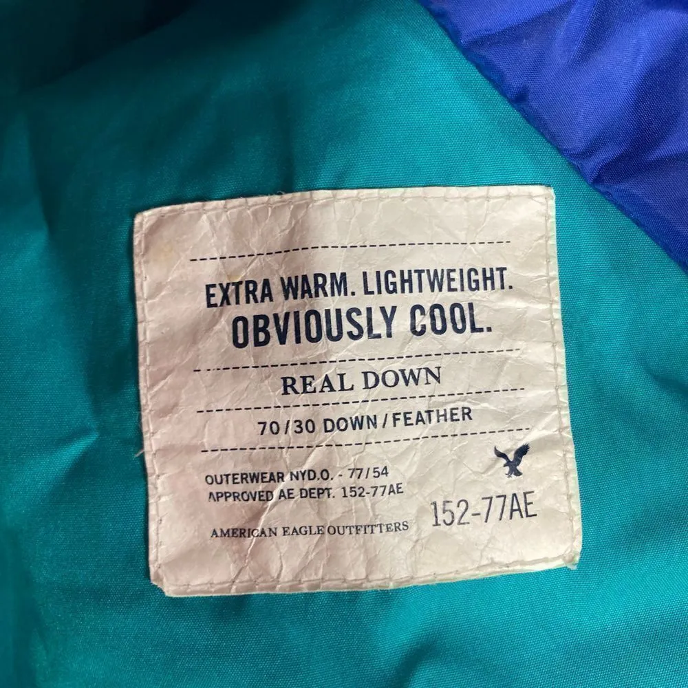 AMERICAN EAGLE‎ Blue Down Bubble Puffer Coat Size Medium - Image 6