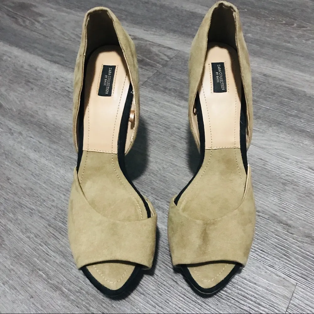 Zara Basic Open Toe Neutral Suede Stiletto Heels Size 40/ 9.5 - Image 5