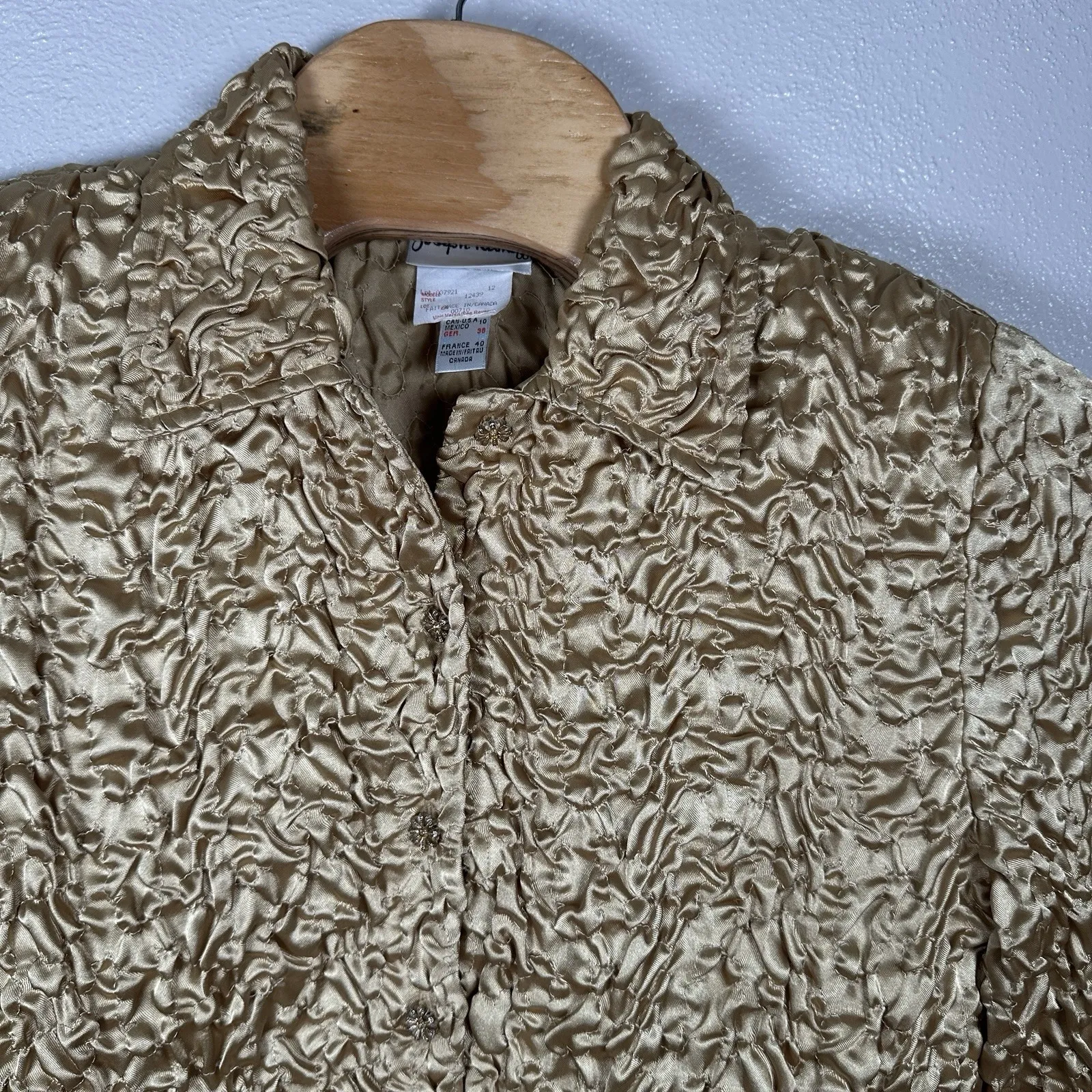 Joseph Ribkoff Size 10 Gold Jacket Veston Crinkle Bubble Popcorn Satin Button - Image 2