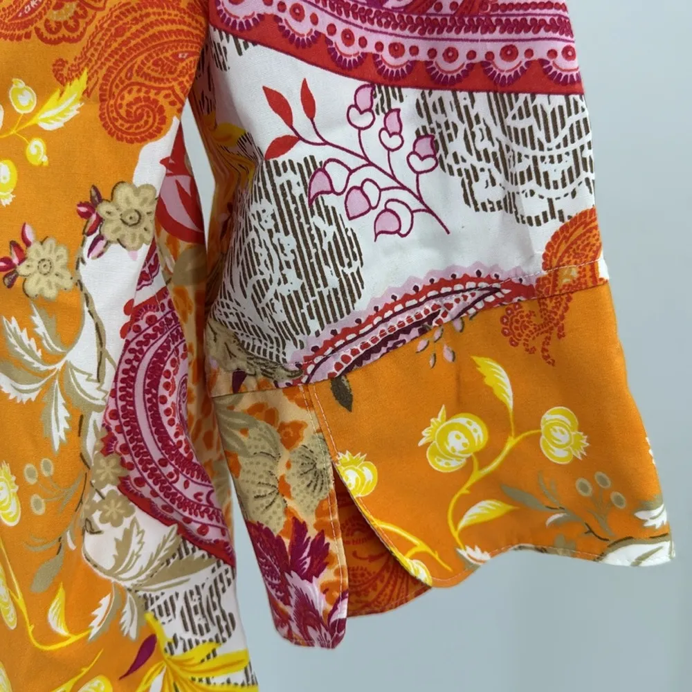 Chico's Vibrant Floral paisley button up 3/4 sleeve Blouse L 12 colorful office - Image 5