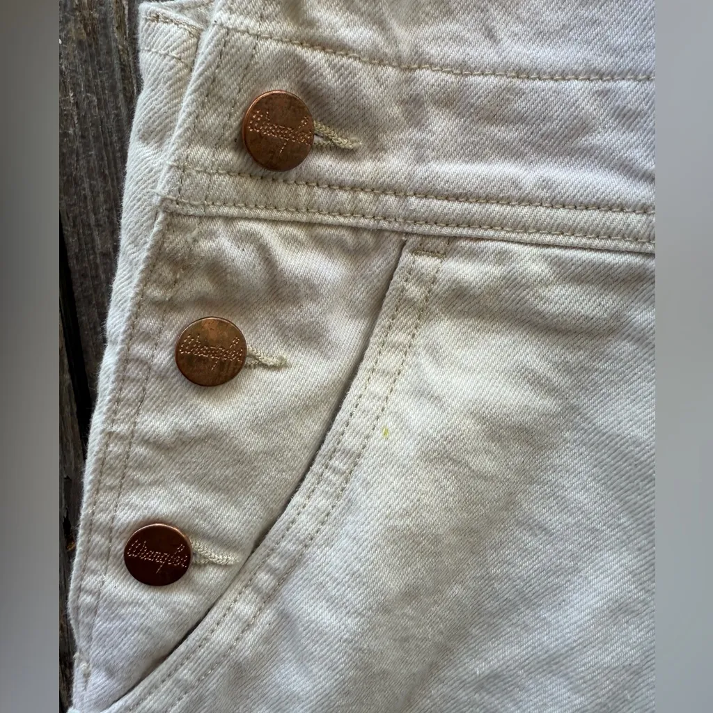 Wrangler Cream Bib Short Overalls with Embroidered Patch Women’s Size Medium - Image 2
