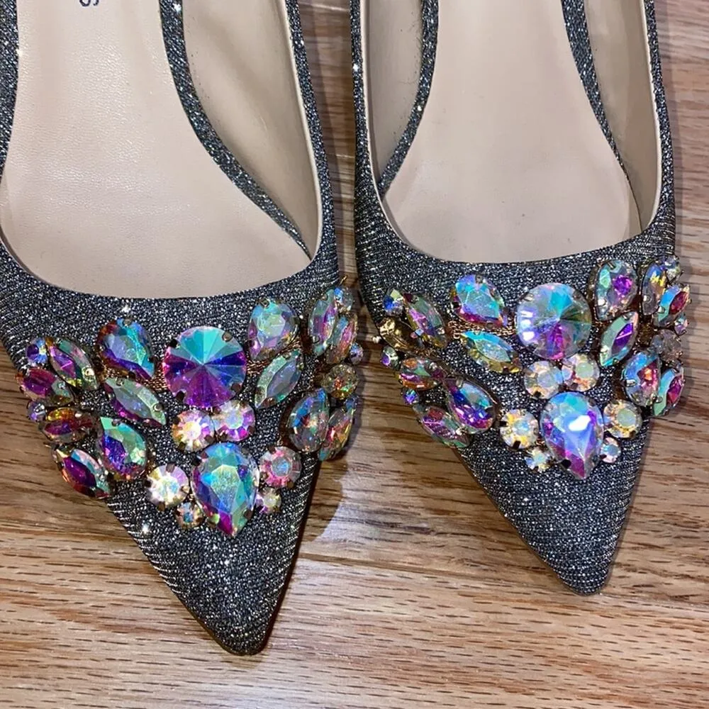 Neiman Marcus embellished shiny holographic pumps size 6 - Image 2