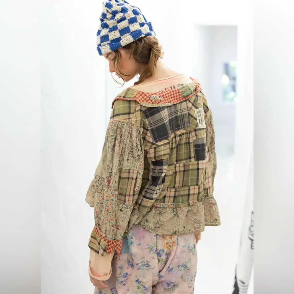 Magnolia Pearl Patchwork Gaspar Blouse (OS)($400)(SOLD OUT STYLE) Green Size undefined - Image 3