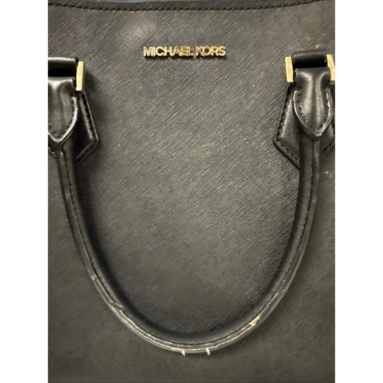 Michael Kors Black Handbag 2-Way‎ Gold Accents 13" X 11" X 6" - Image 5