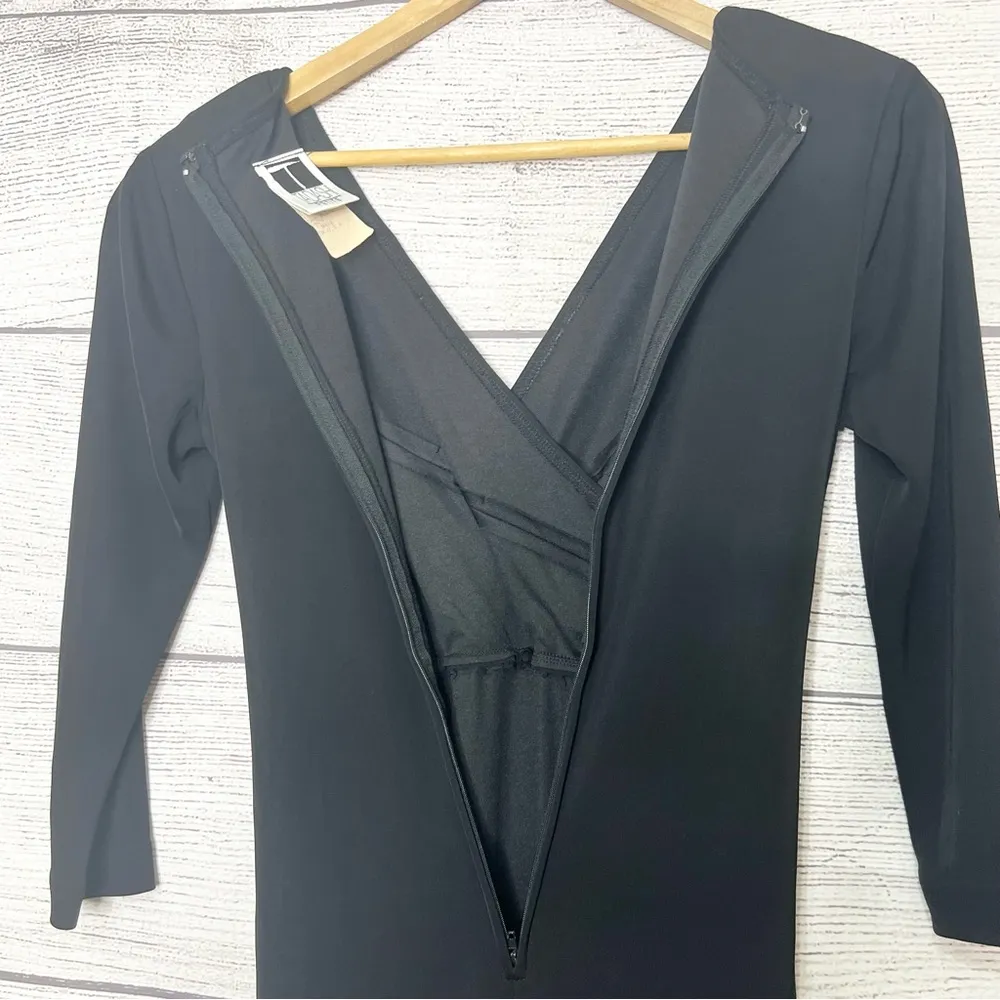 Tadashi Shoji Vintage Black Ruched Long Sleeve Evening Gown Size Petite Small - Image 6