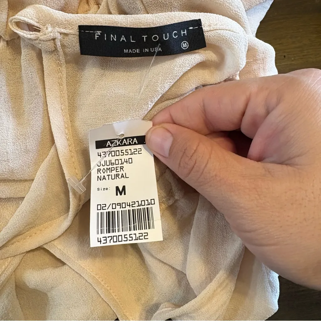 Vintage Sheer Cream Romper Whimsy Cottage Fairycore Bridal Deadstock M USA Lined Tan Size M - Image 4
