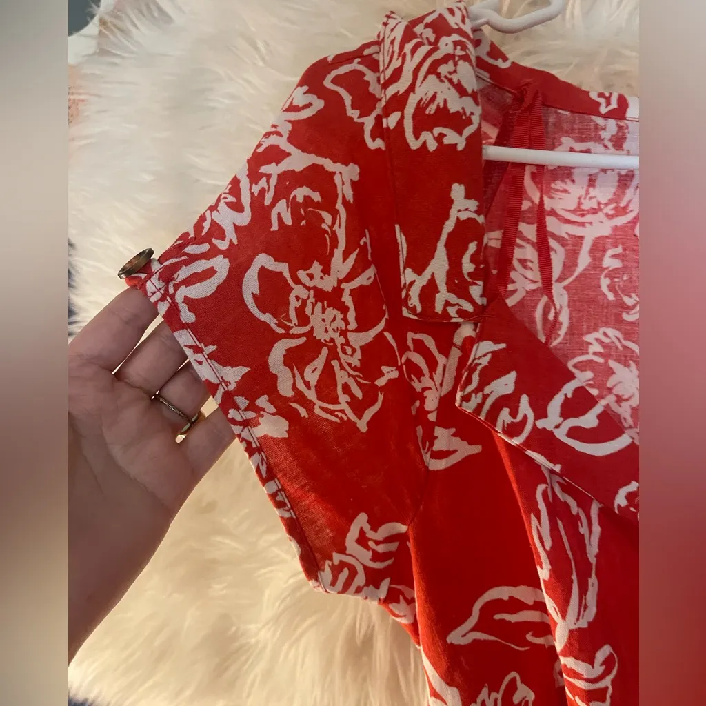 Free People A Thing Called Love Mini Dress Red & White Floral Button Down Linen Beach French Girl - Image 10