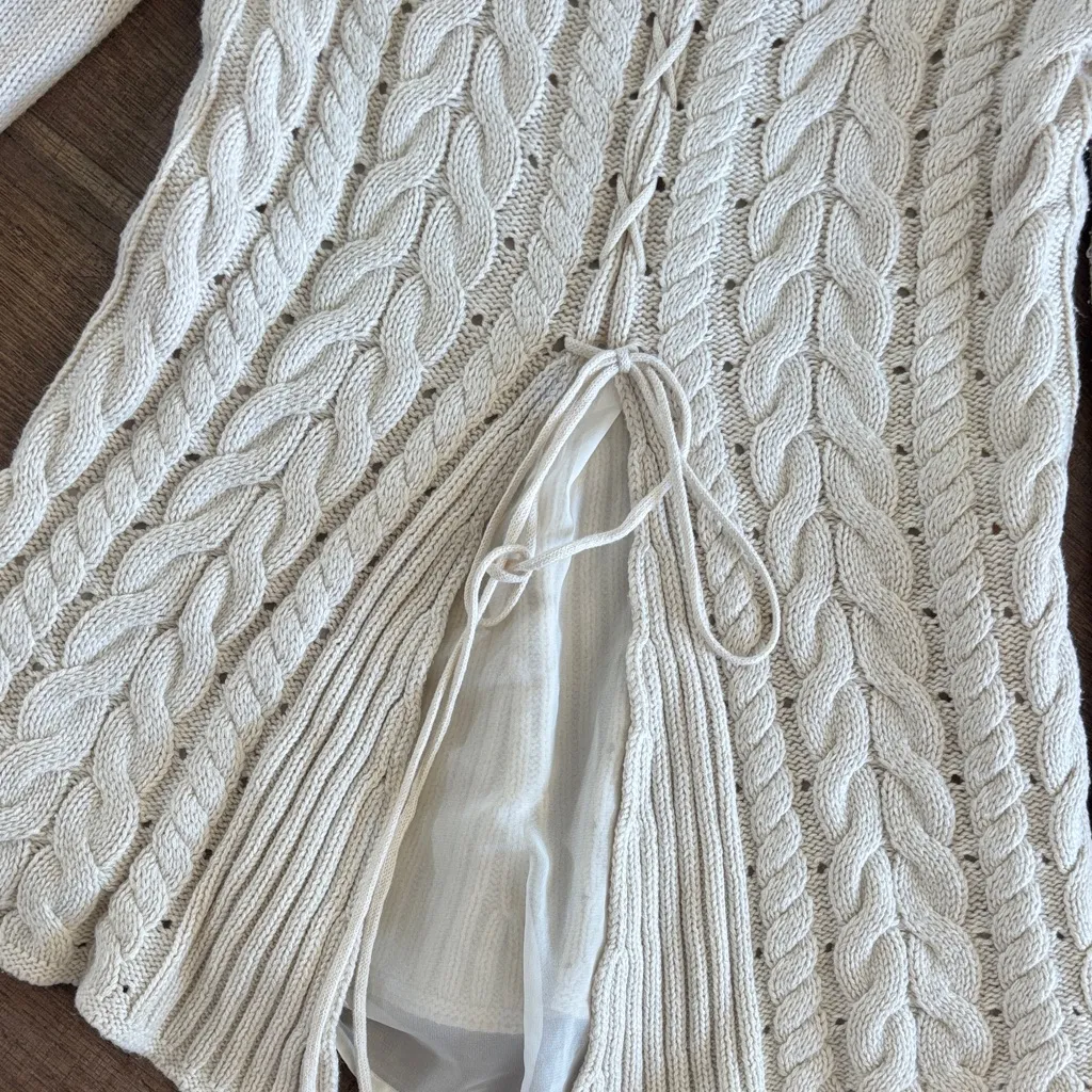 CAbi  Cream Cable Knit Sweater - Image 5