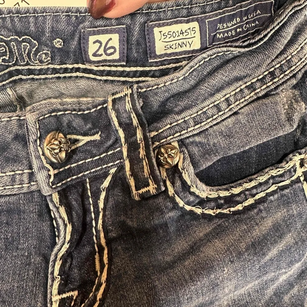 Miss Me Blue Distressed Faded Cuffed Women's Skinny Jeans Size 26 - Image 8