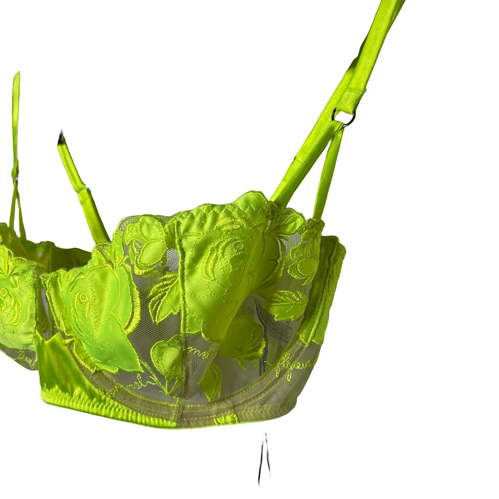 New Fleur du Mal Rose Logo Embroidery Balconette in neon green 30G Size undefined - Image 5
