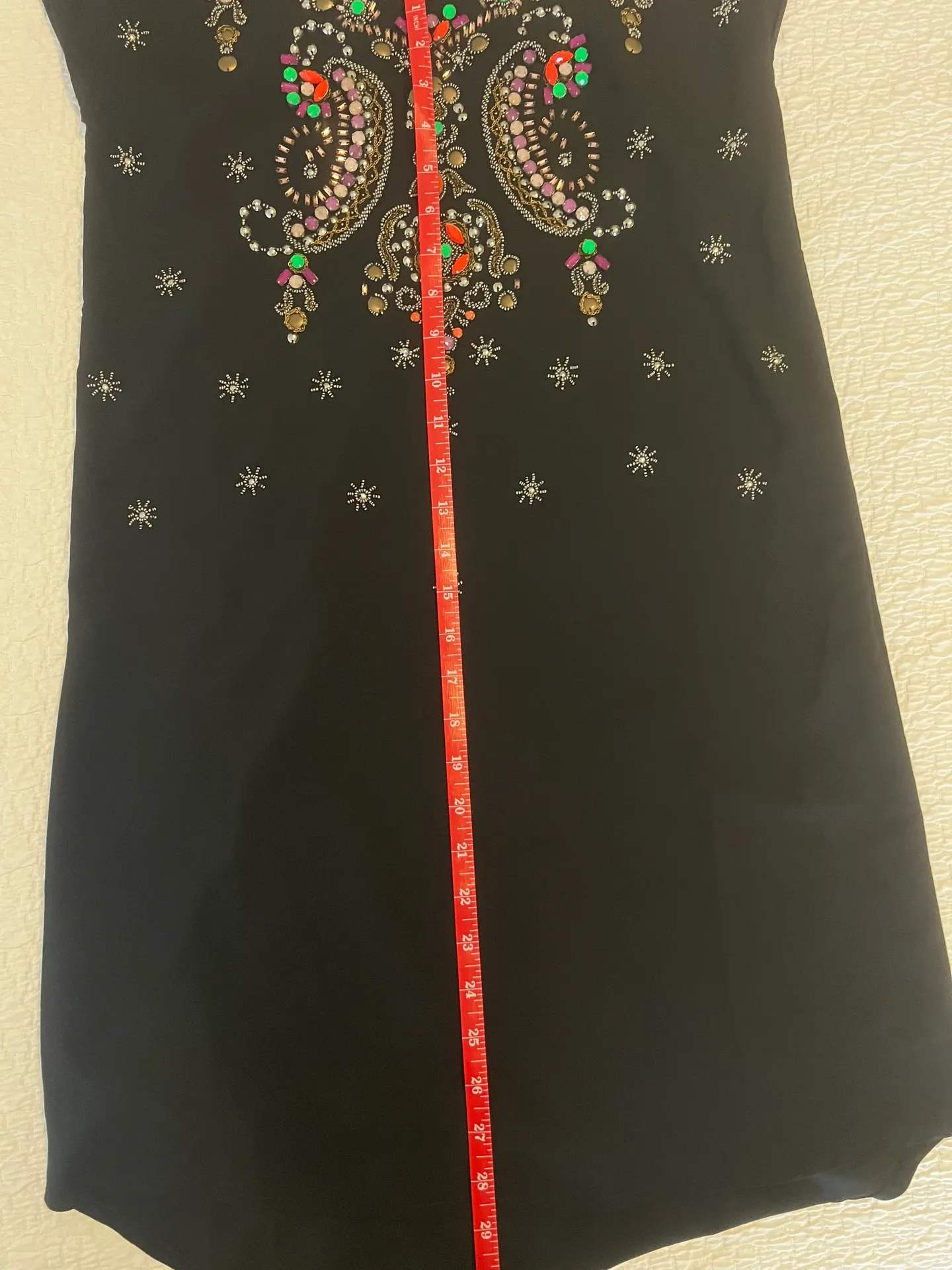 By Yumi Chiaroscuro Black Shift Beaded Jeweled Boho Dress Sz XS - Image 9