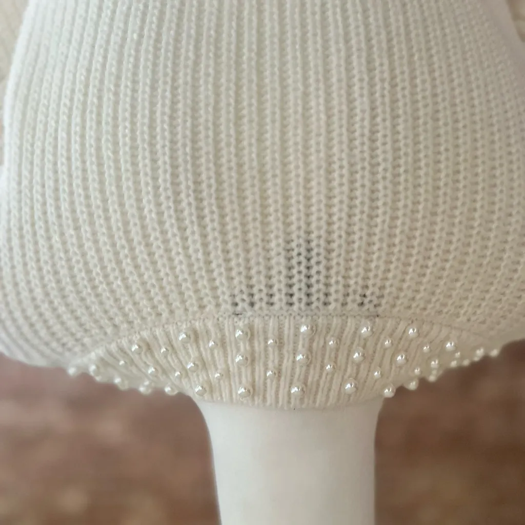 WHBM Sweater Pearl V-Neckline Ivory Chunky Knit Dolman Sleeve S Elegant Chic - Image 9