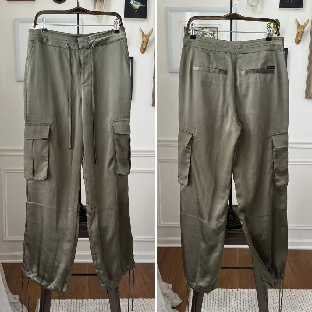 Anthropologie Sanctuary Satin Cargo Pants Wide Leg or Jogger Green 28 - Image 3