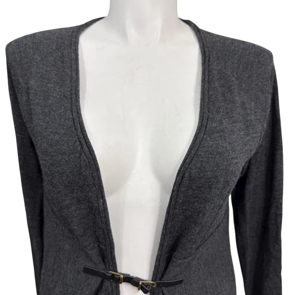 Ellen Tracy Merino Wool Gray Belted Cardigan Sweater Women’s L - Image 2