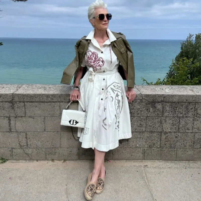 Christian Dior White Mid-Length Shirtdress Cotton Silk Blend with Motif 6 38 - Image 15