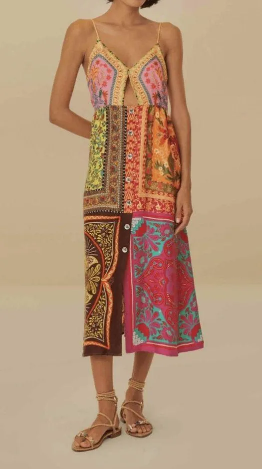 FARM RIO Mixed Scarves Midi Dress M - Image 3