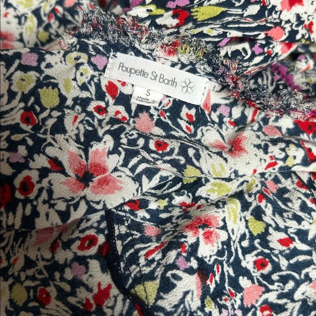 Poupette St. Barth Betty Bety Floral Georgette Maxi Dress Navy Azalea Tier Small - Image 4