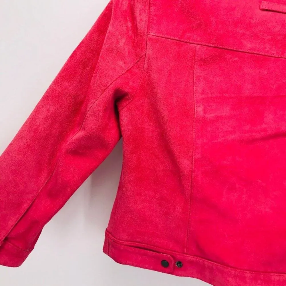 Elie Tahari Pink Suede & Silk Cropped Jacket XS Top Stitch Snap Closure Bold - Image 8