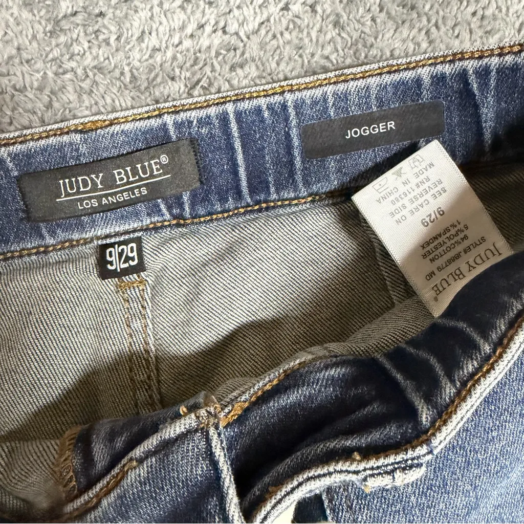 Judy Blue High Waist Medium Wash Drawstring Double Cuffed Jogger Size 9/29 - Image 11