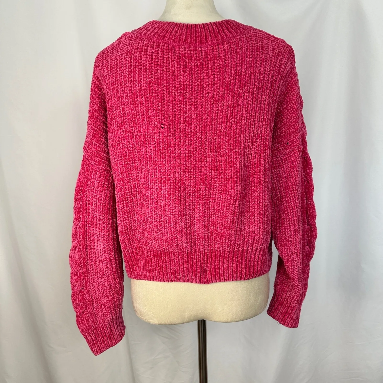 Cocovive Cable‎ Knit Cropped Sweater Pullover Chenille Pink Womens Large Casual - Image 5