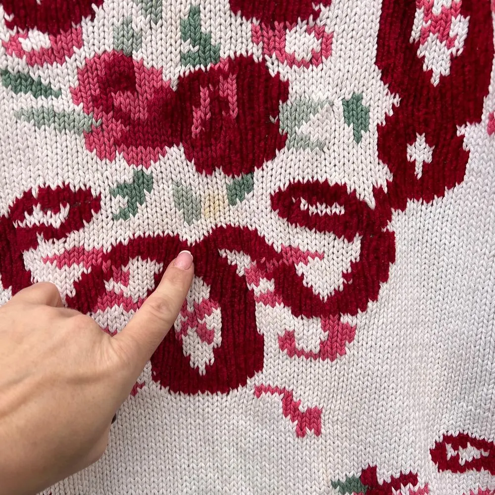 Vintage 90s Nuggets red cream floral scroll knit sweater MEDIUM - Image 3