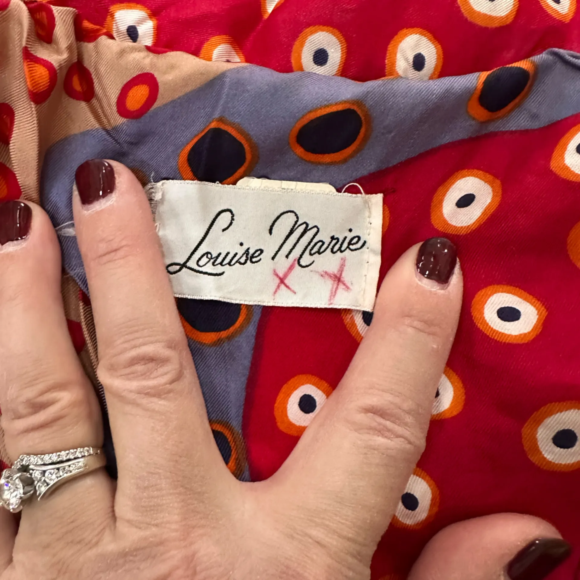 Vintage 70s Patchwork Maxidress Bold Mix of Patterns Button Front Pointed Collar Red Size 6 - Image 8