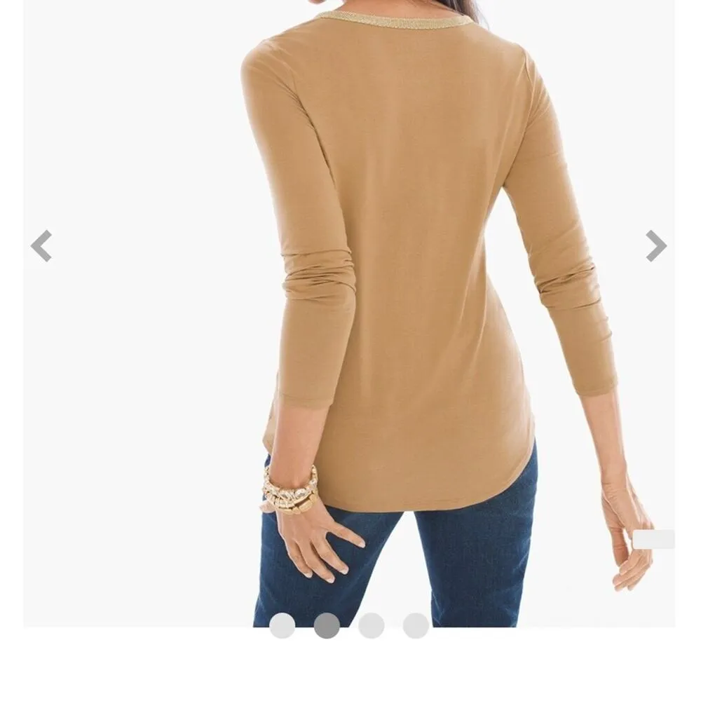 Chico's Metallic-Trim Scoop Neck Top size 3 95 % Rayon 5% spandex - Image 2