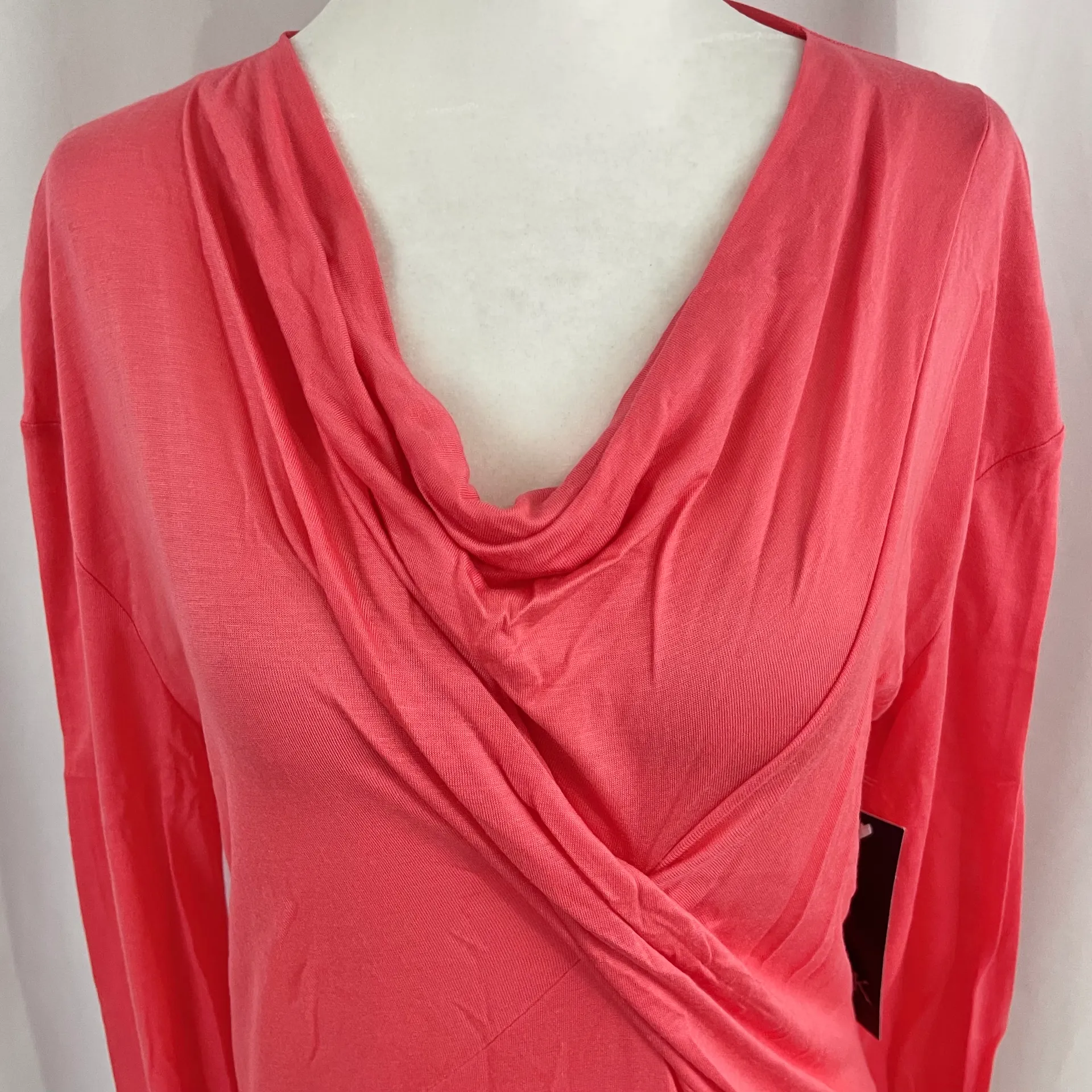 New  Asymmetrical Draped Cowl Neck Lightweight Top Coral - Image 4