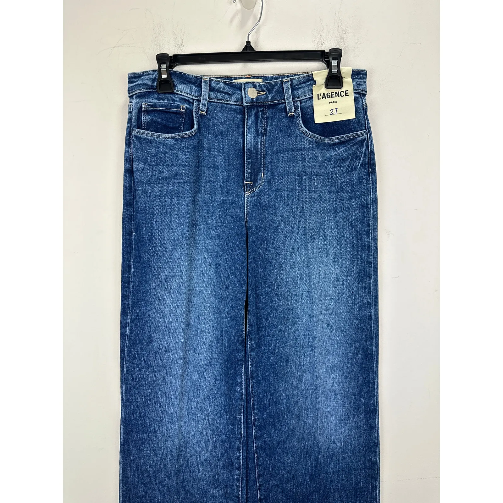 L'AGENCE Alicent High Waist Wide Leg Jeans in Wilcox Blue Relaxed US 27 NWT - Image 7