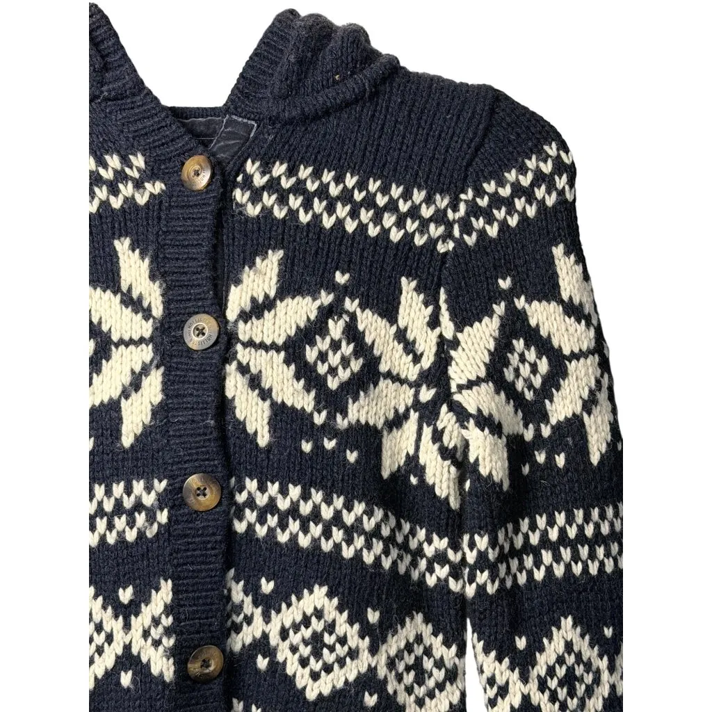 VTG Y2k Hollister XS Navy White Wool Button Up Hoodie Sweater Snow Winter Ski - Image 5