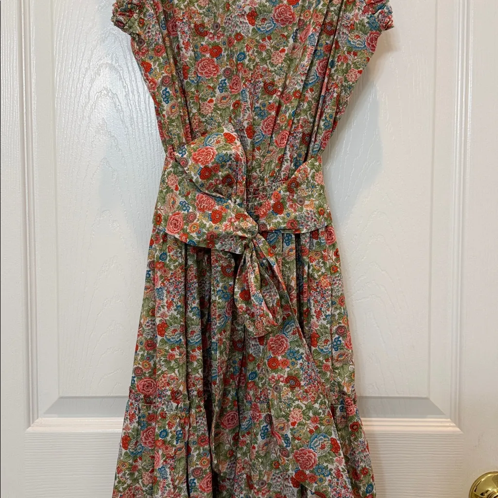 Roller Rabbit Floral Belted Ruffle Tiered Cotton Mini Dress Size Small - Image 5