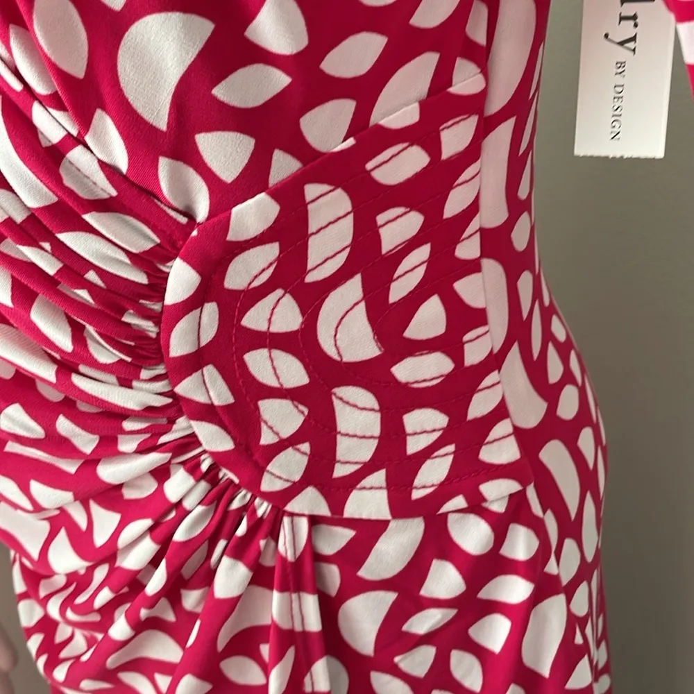Laundry by Design Hot Pink/White Polyester Spandex Lined Faux Wrap Dress NEW - Image 4