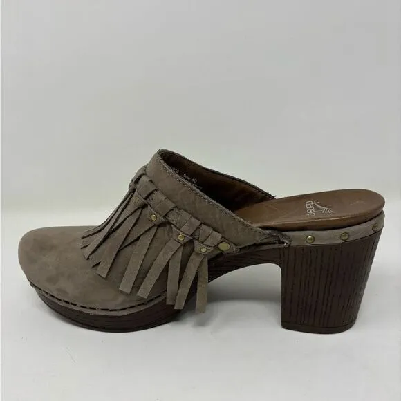 Dansko Deni Women's 40 / 9.5-10 Mule Taupe Gray Clog Nubuck Suede Leather Fringe - Image 6
