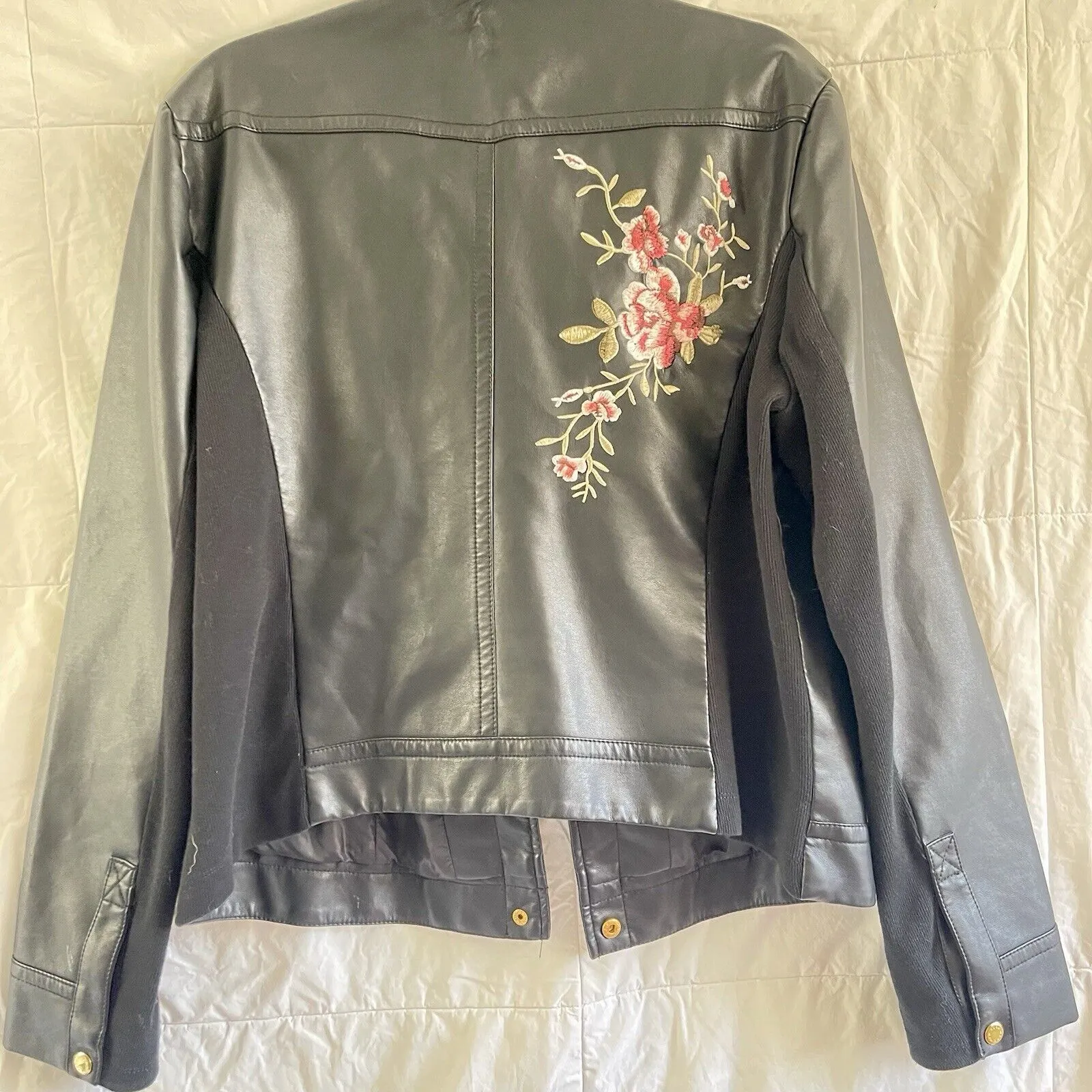 Mark New York Andrew Mark Women's Faux Leather Short Jacket Sz XL Black Floral - Image 4