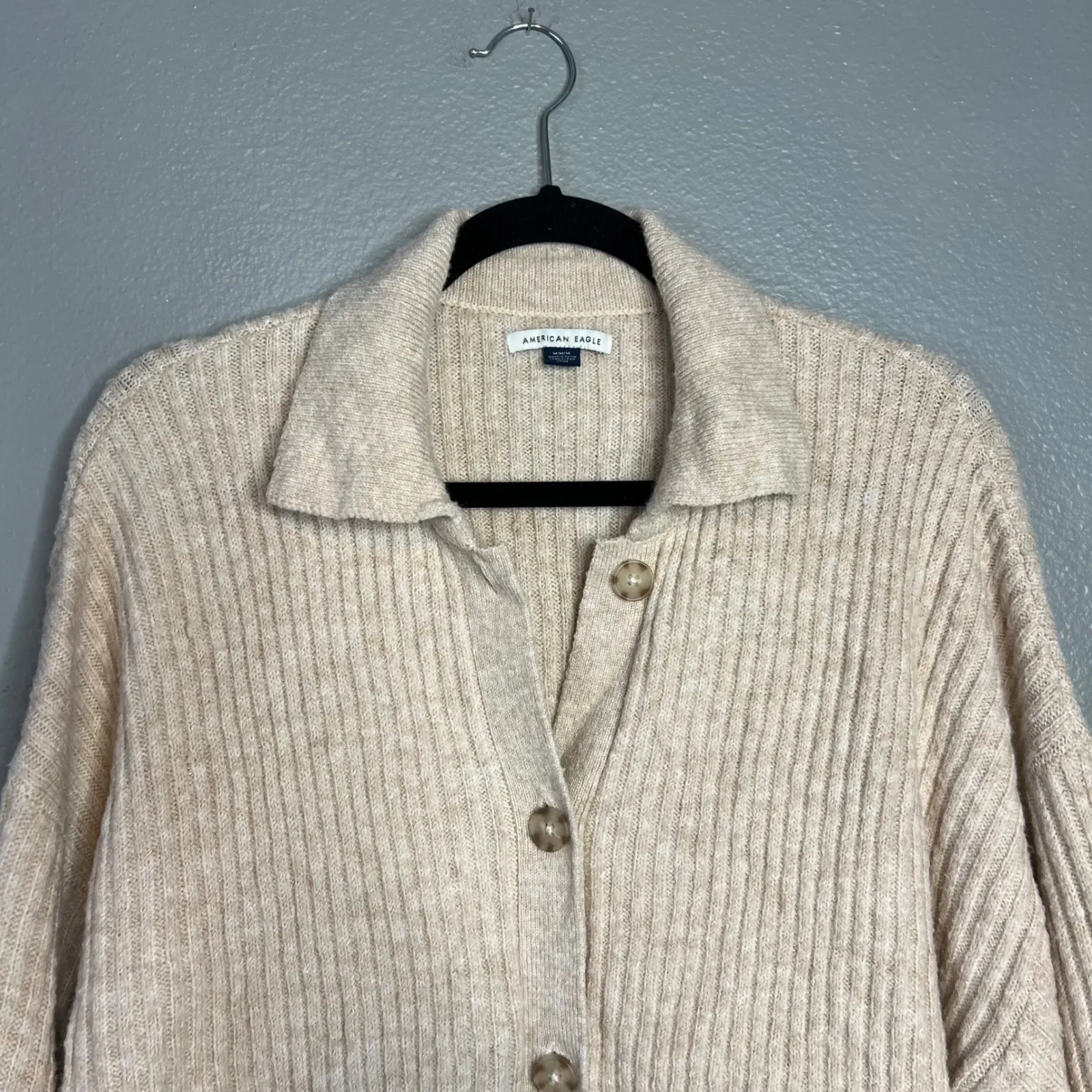 American Eagle Ribbed Button Front Cardigan Oversized Size M Cream Relaxed Size M - Image 3