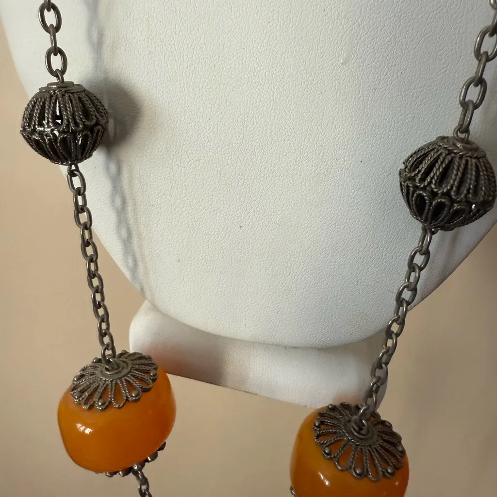 Vintage African Copal Amber‎ Necklace 40” Gorgeous Chunky Orange - Image 4