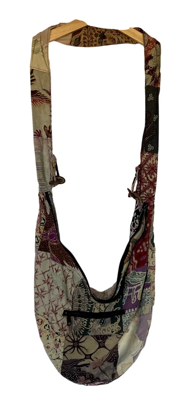 Boho slingbag handmade pockets zipper cotton shoulder bag patchwork large - Image 1