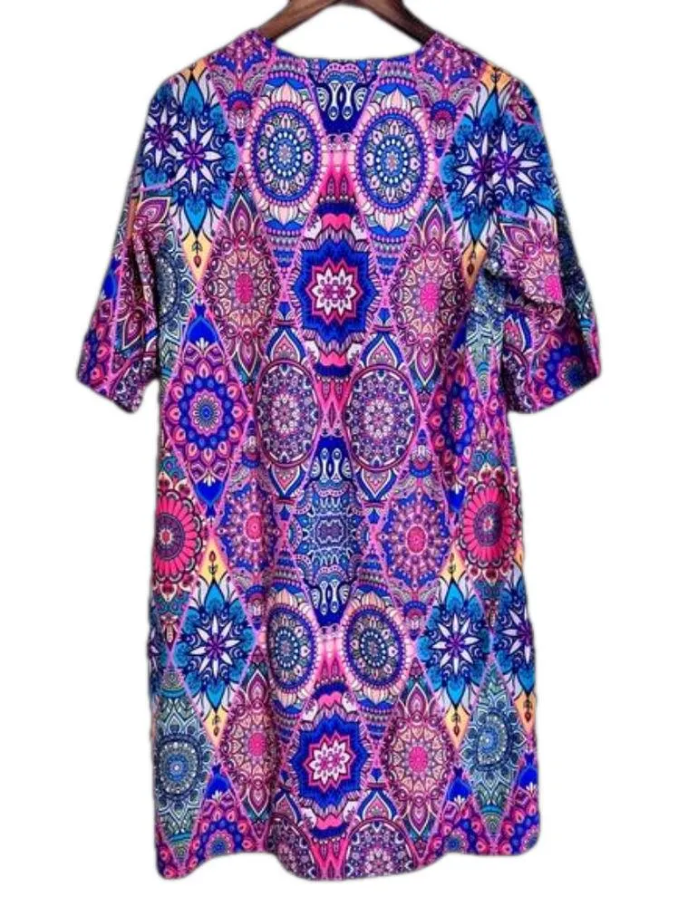 NWT Aumora Women's Shift Dress Floral Paisley Print V Neck Mini Dress Purple Size L - Image 2