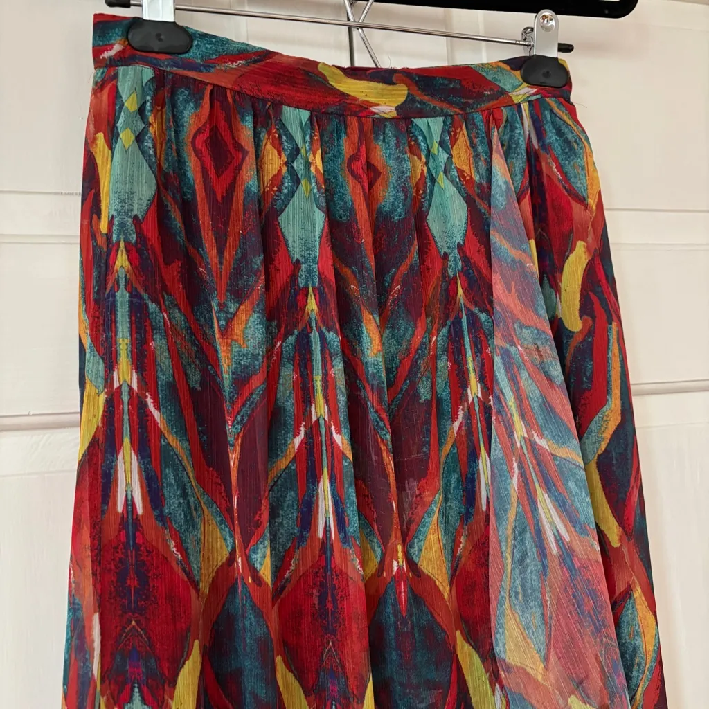 Alice & Olivia Miabella Maxi Skirt Sheer Flowy Wrap Tribal Multi Colored Size XS - Image 4