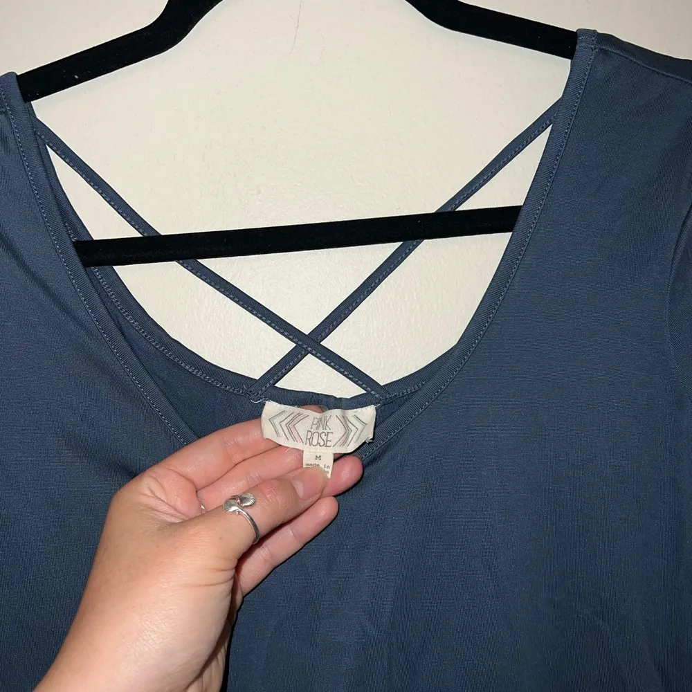 Blue Short Sleeve Top with Cross in Back - Image 2