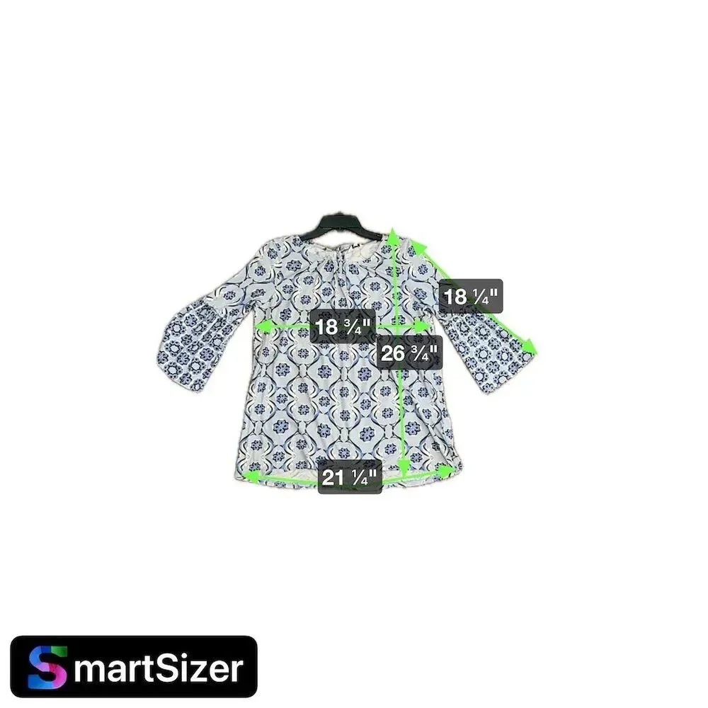 Crown & Ivy Women's XS Blue and White Geometric Tassel Tunic Blouse 3/4 Sleeve - Image 6