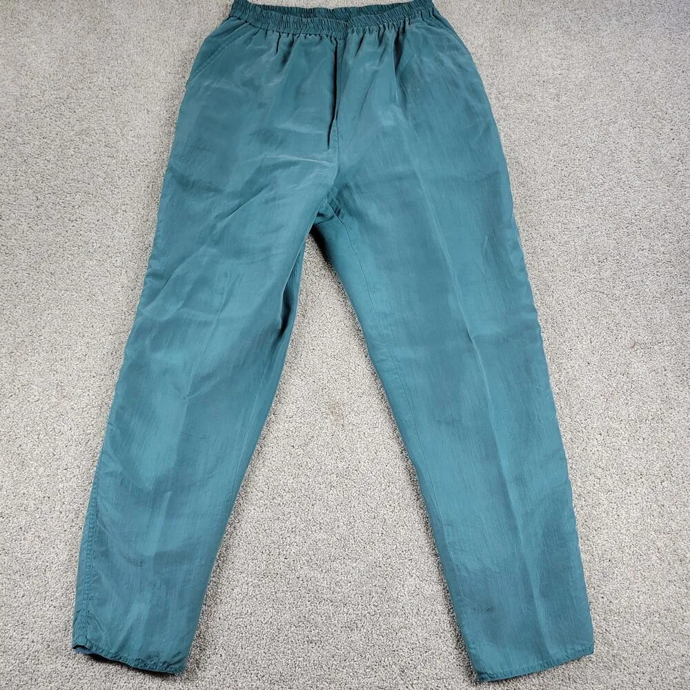 VINTAGE Otello Pelle Silk Track Suit M Green Yellow Print Shoulder Pads 80s Size M - Image 4