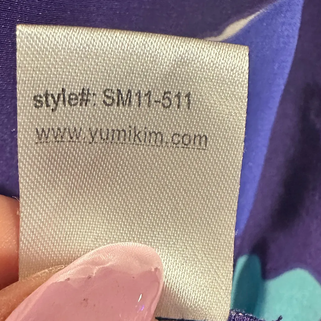 Yumi Kim Silk Revolve Purple Blue Pink Teal Floral Tab up Sleeve Blouse Top S - Image 7