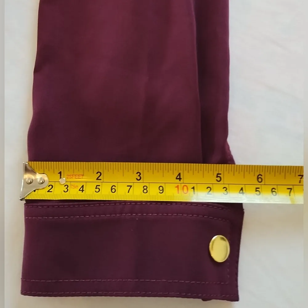 White House Black Market Womens Size 8 Jacket Wine Burgundy Long/Rolled Sleeves - Image 16