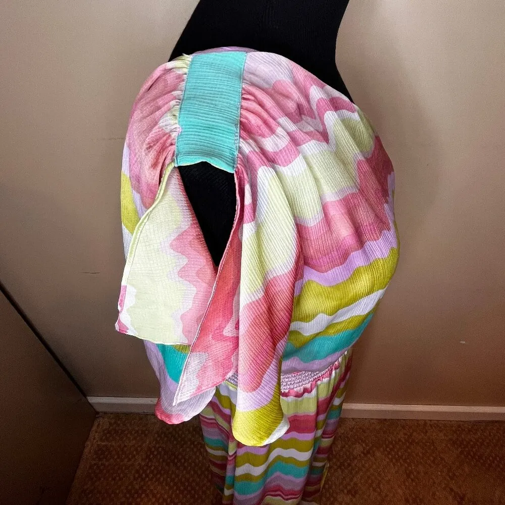 Jessica Simpson One Shoulder Maxi Dress SZ 4 Multicolored Dressy Resortwear Boho - Image 7