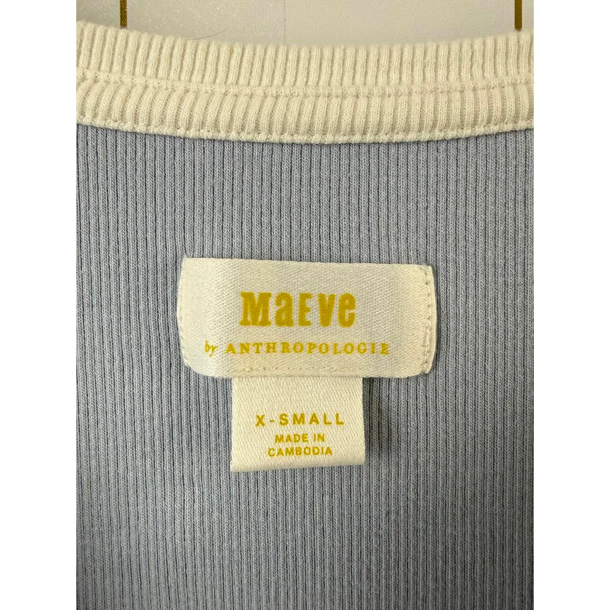 Mauve by Anthropologie Ribbed Split-Neck Top in Light Blue Sky - Size - XS - Image 5