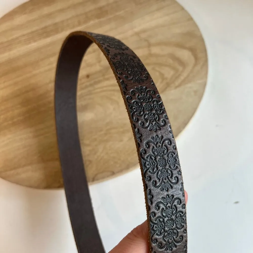 Brown Genuine Italian Leather Embossed USA Brass Sparkle Buckle Belt Size S/M Size M - Image 4