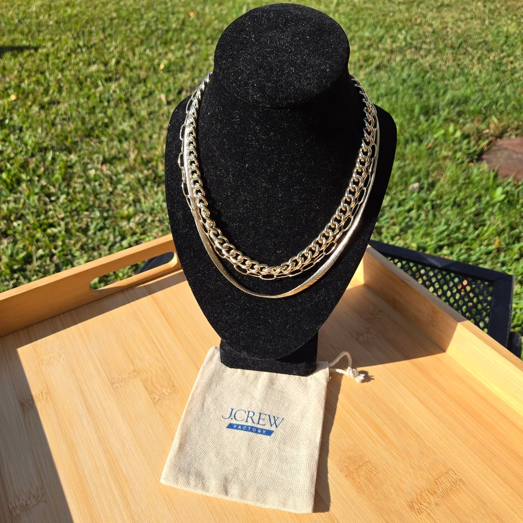 J. Crew 3 Strand Necklace Gold Tone - Image 3