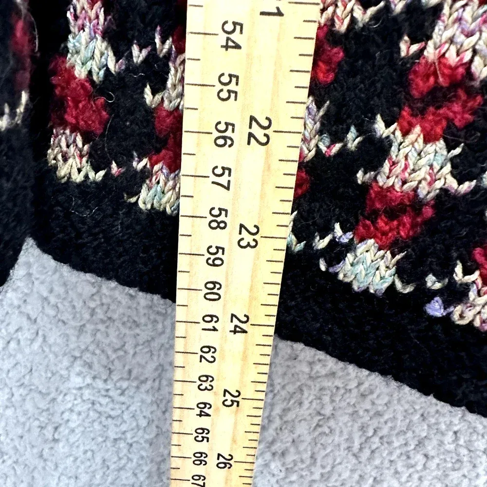 South Wool Cardigan Womens Medium Houndstooth Hand Loomed Wool Vtg Retro Preppy Black - Image 5