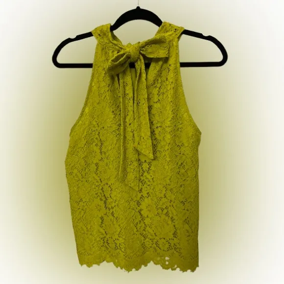 J. Crew Chartreuse Lace Halter Tie Neck Blouse Size S - Image 2